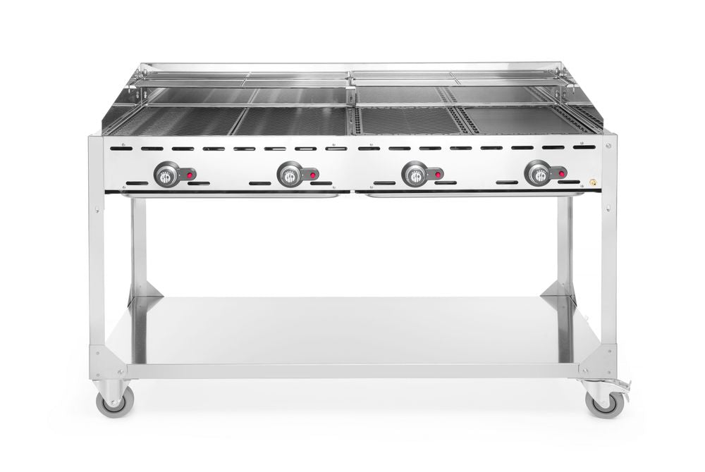 Green Fire med 4 brännare, HENDI, Profi Line, på hjulbas, ljusgrå, 22 kW, 1400x612x(H)825 mm
