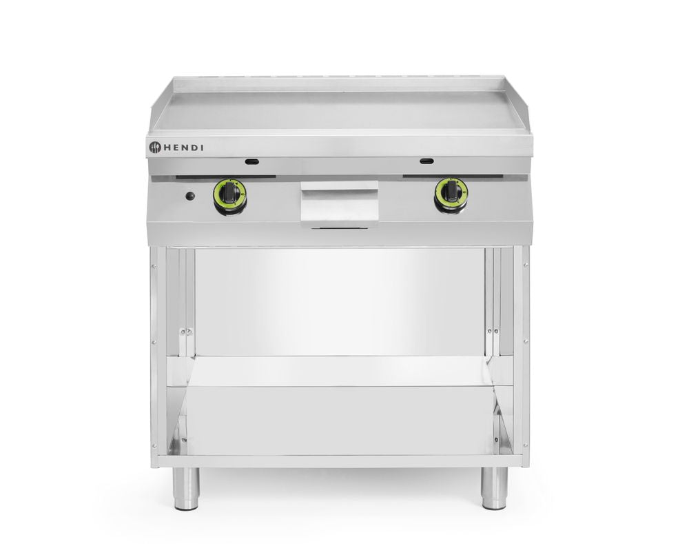 Gasgrillhäll, slät, på ett skåp med 3 sidor, HENDI, Kitchen Line, 2 värmezoner, vardera med 3 brännare, total effekt: 10 kW, 10 kW, 800x700x(H)900mm