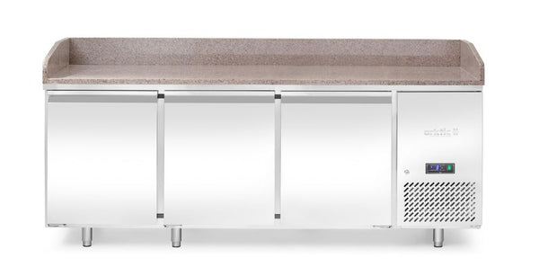 Arktic Pizzakylbord med granitbänkskiva, 3 dörrar, 375L, Granit, 230V/400W, 2010x800x(H)875mm