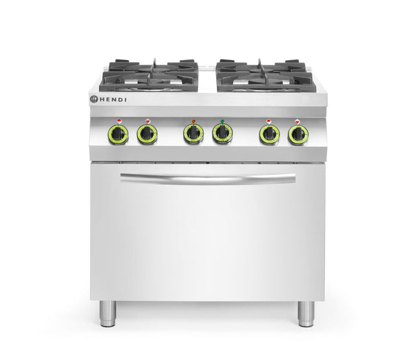 Hendi Gasspis med 4 brännare och varmluftsugn GN 1/1, Kitchen Line, 230V/3000W, 19kW, 800x722x(H)900mm