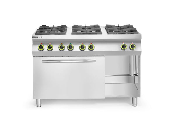 Hendi Gasspis - 6 brännare med varmluftsugn GN 1/1, Kitchen Line, 230V/3000W, 28,5kW