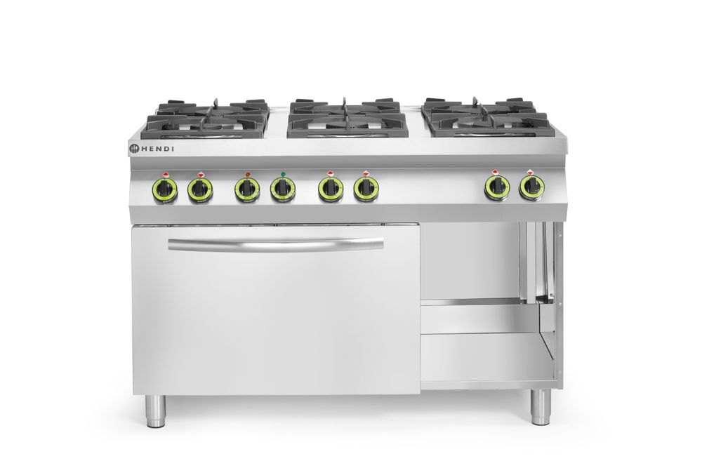 HENDI Gasspis - 6 brännare med varmluftsugn GN 1/1, Kitchen Line, 230V/3000W, 28,5kW