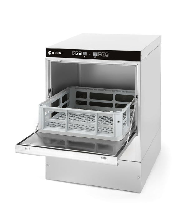 Hendi Glasdiskmaskin 40x40 - elektromekanisk styrning, med avlopps- och diskmedelspump, 230V/2800W, 470x510x(H)710mm