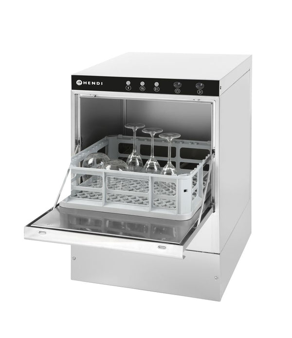 Hendi Glasdiskmaskin 40x40 - elektromekanisk styrning, med avloppspump, 230V/2800W, 470x510x(H)710mm