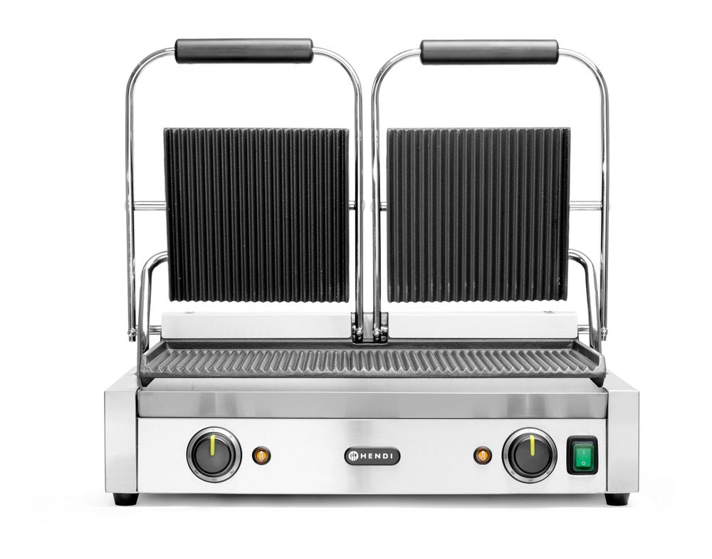 HENDI Dubbel Klämgrill, Räfflad, 230V/3600W