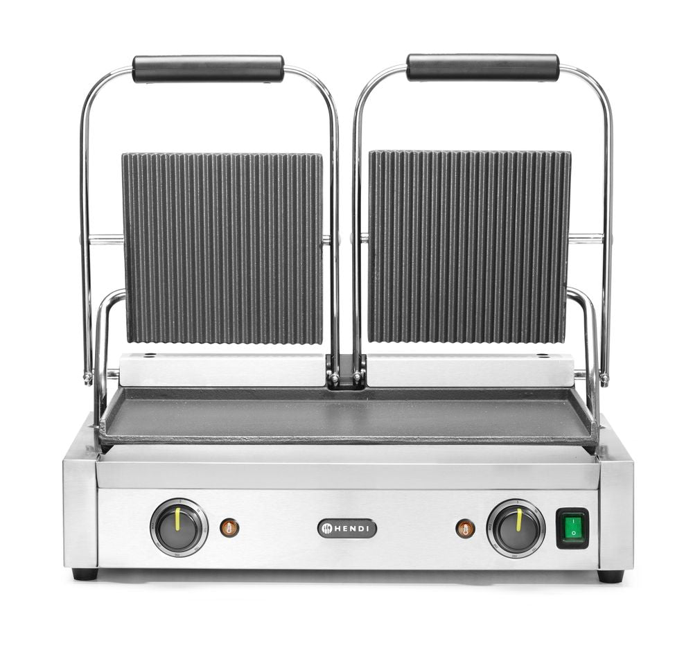 HENDI Dubbel klämgrill, Räfflad topp och slät botten, 230V/3600W