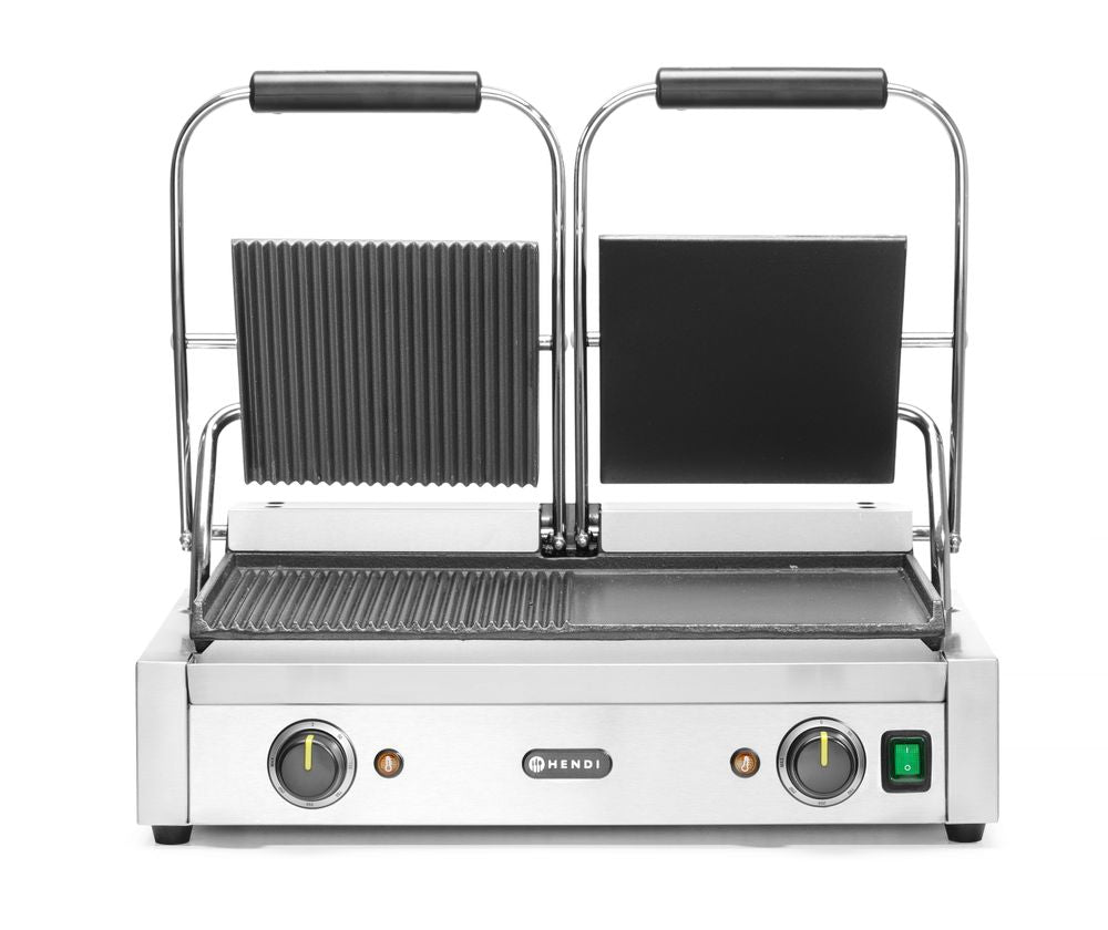 HENDI Dubbel klämgrill, Halva slät & halva räfflad, 230V/3600W