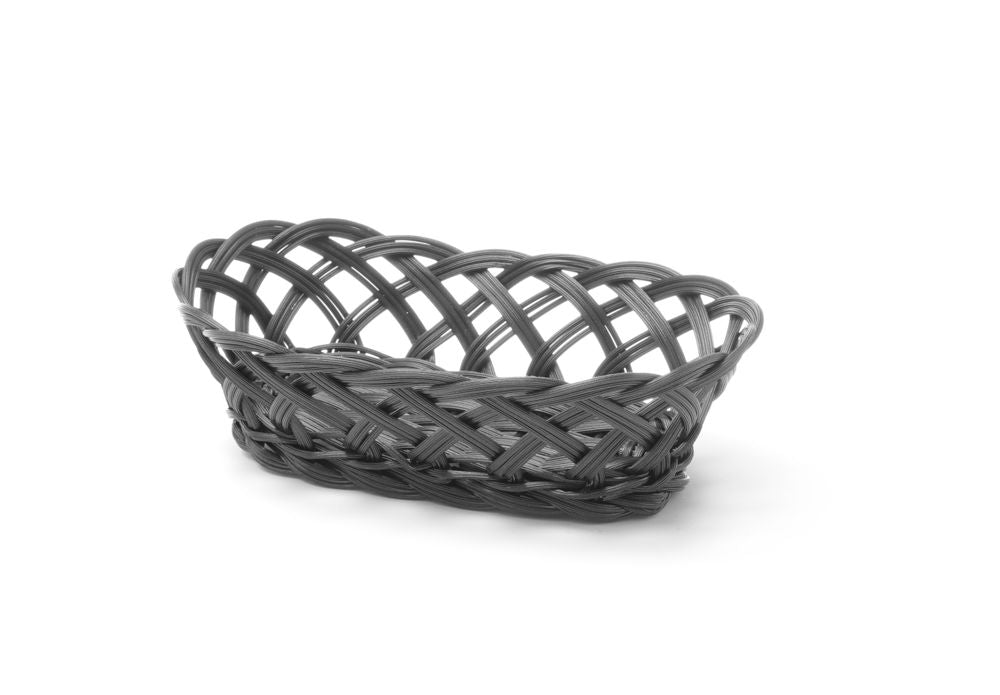 Korgar med flätade sidor, HENDI, ovala, svarta, 225x130x(H)55mm