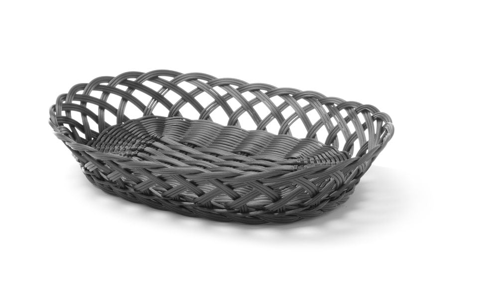 Korgar med flätade sidor, HENDI, ovala, svarta, 320x230x(H)55mm