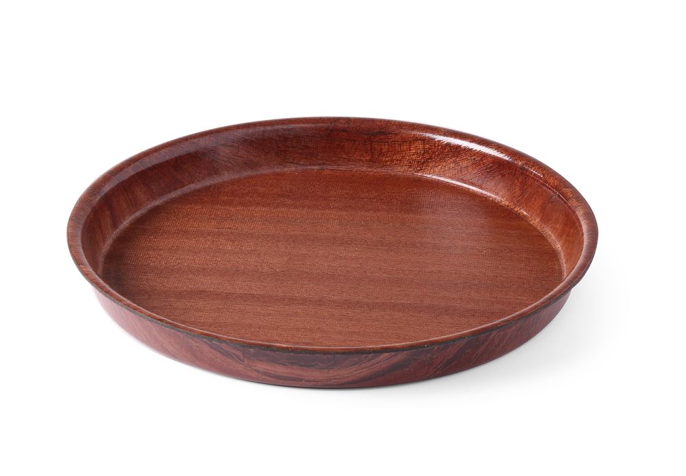 Serving tray, round, non-slip, high rim, laminated, AmerBox, Mahogany, ⌀360x(H)30mm