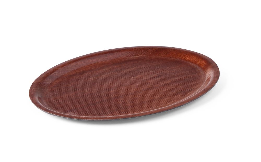 Serving tray, oval, non-slip, laminated, AmerBox, Mahogany, 290x210mm