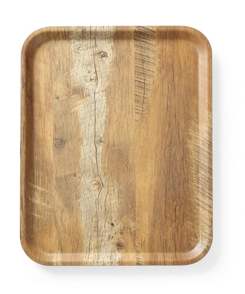 Serving tray with melamine laminate, non slip, with wood design, AmerBox, Wood, 330x430mm