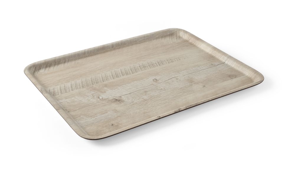 Serving tray with melamine laminate, non slip, with wood design, AmerBox, Wood light, 370x530mm