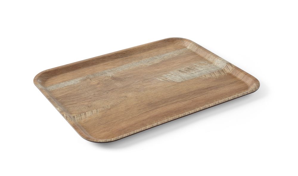 Serving tray with melamine laminate, non slip, with wood design, AmerBox, Wood, 370x530mm