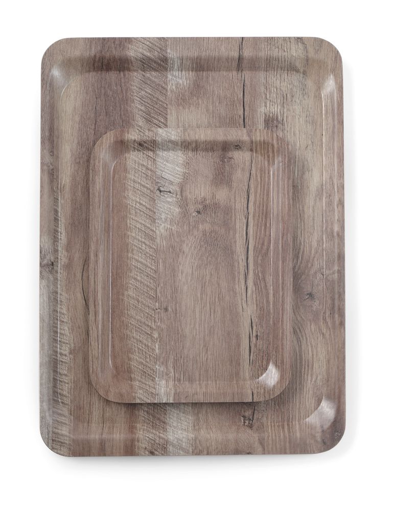 Serveringsbricka med melaminlaminat, halkfri, med trädesign, AmerBox, mörkt trä, 370x530mm