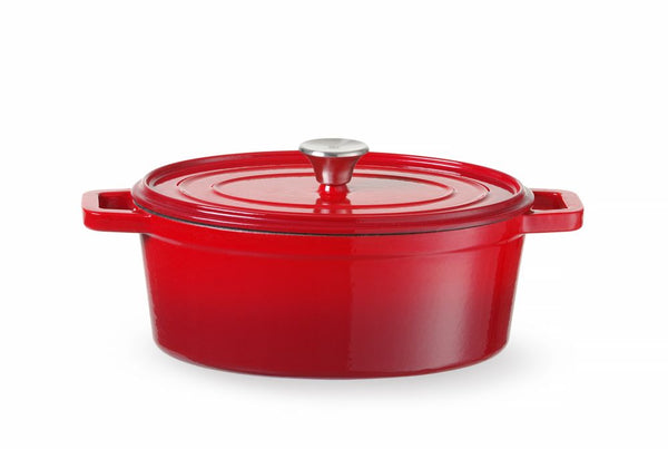 Hendi Gjutjärnsgryta emaljerad, 4,4L, Röd, 365x290x(H)115mm, Oval