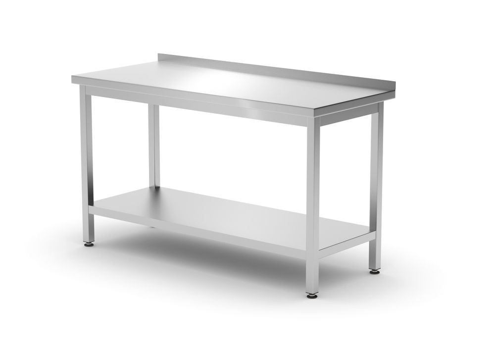 Väggbord med hyllplan – bultad, djup 600 mm, HENDI, Profi Line, 1400x600x(H)850mm