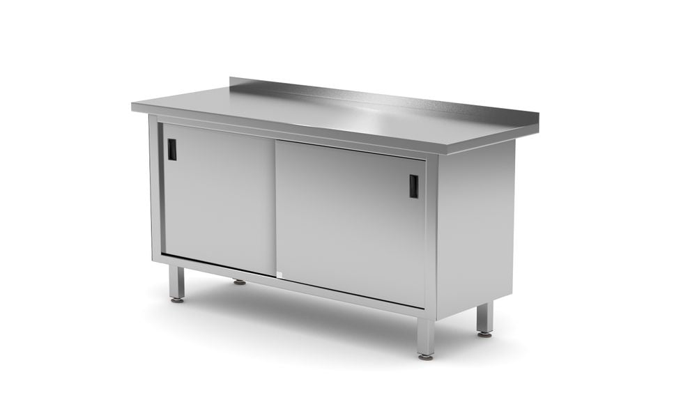 Väggbordsskåp med skjutdörrar – svetsade, HENDI, Profi Line, 1600x600x(H)850mm