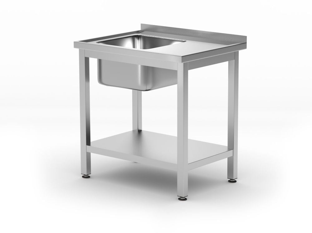 Diskbänk med hyllplan – bultad, djup 600 mm, HENDI, Profi Line, vänster sida, 800x600x(H)850mm