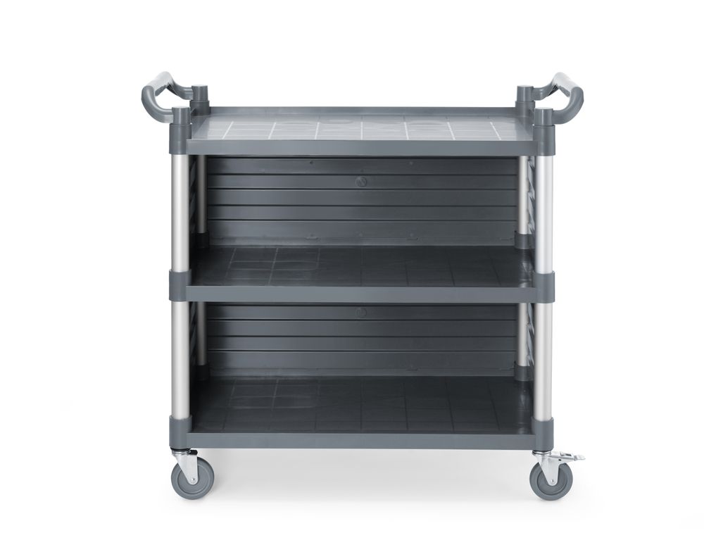 3-shelf polypropylene service cart, large, AmerBox, Includes shelf side panels, 1010x500x(H)960mm