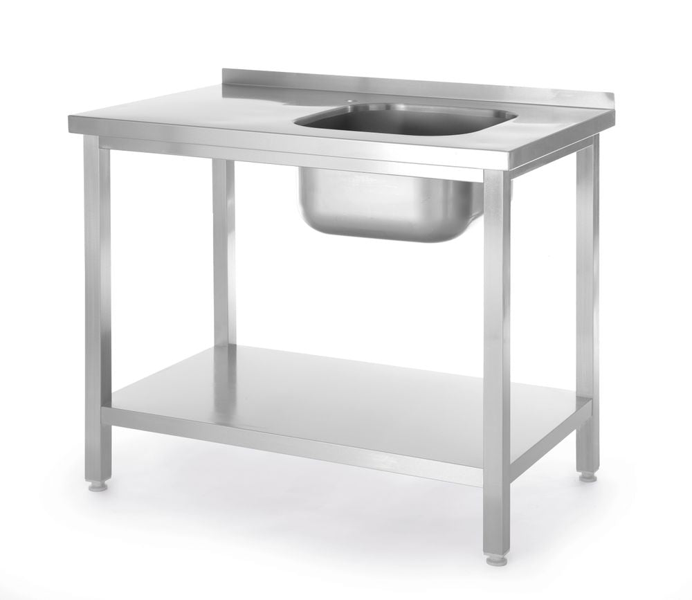 Diskbänk med hyllplan, bultad, HENDI, Kitchen Line, diskho höger sida, 800x600x(H)850mm