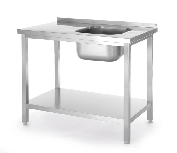 Hendi Diskbänk med hyllplan, bultad, Kitchen Line, diskho höger sida, 800x600x(H)850mm