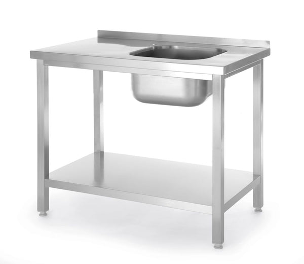 Hendi Diskbänk med hyllplan, bultad, Kitchen Line, diskho höger sida, 1000x600x(H)850mm