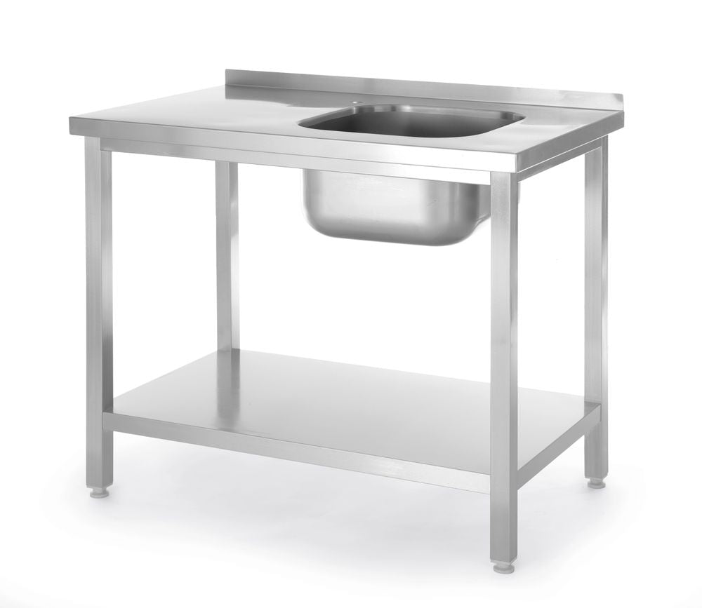 Diskbänk med hyllplan, bultad, HENDI, Kitchen Line, diskho vänster sida, 1000x600x(H)850mm