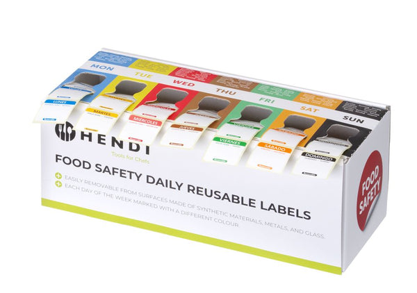 Set of food safety labels, multi-use, easy removable, with dispenser