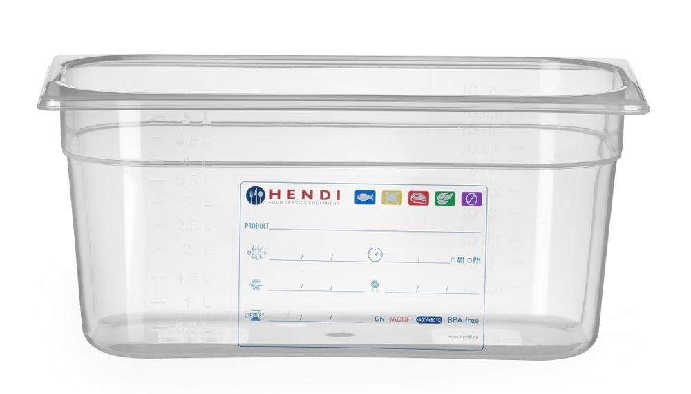 Behållare GN 1/3 HACCP, HENDI, GN 1/3, 5,7L, Transparent, 325x176x(H)150mm