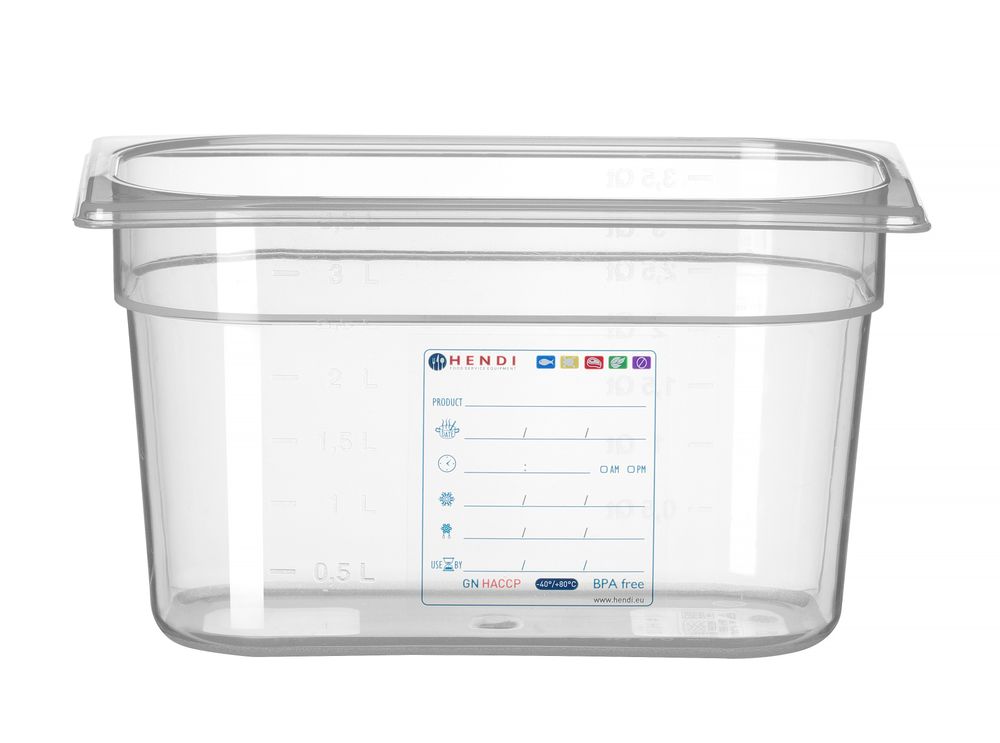 Behållare GN 1/4 HACCP, HENDI, GN 1/4, 4L, Transparent, 265x162x(H)150mm