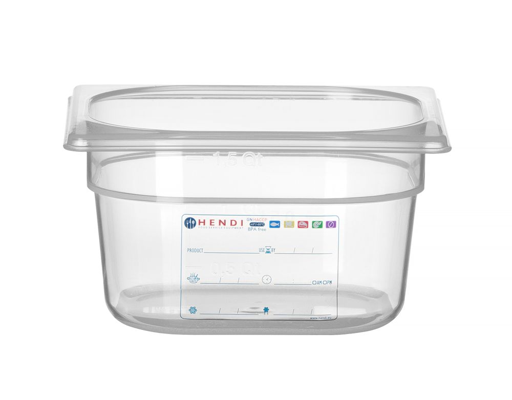 Behållare GN 1/6 HACCP, HENDI, GN 1/6, 1,6L, Transparent, 176x162x(H)100mm