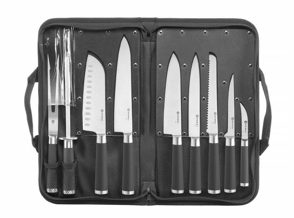 Knivset - 9 delar, HENDI, Svart, 445x260x(H)65mm