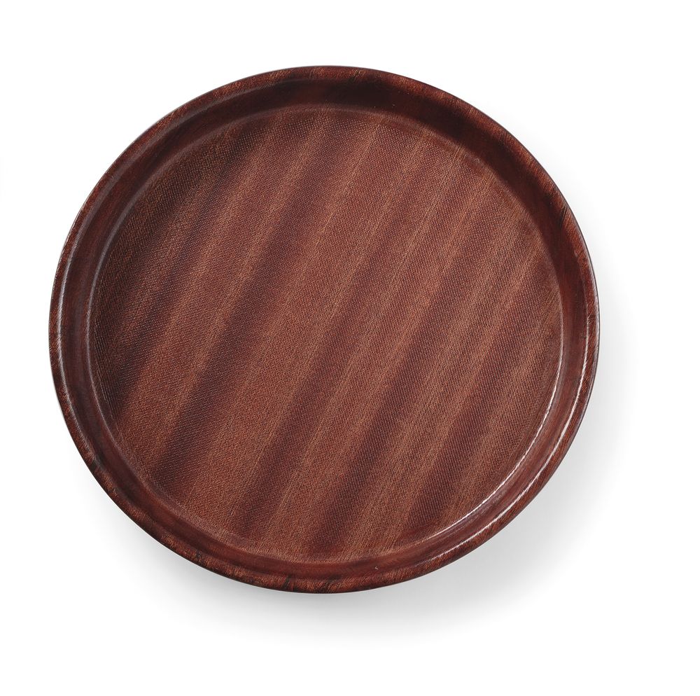 AmerBox Serveringsbricka, rund, halkfri, hög kant, laminerad, mahogny, ⌀360x(H)30mm