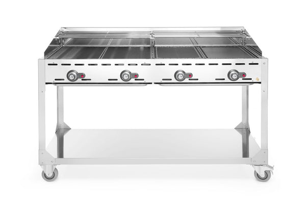Hendi Green Fire med 4 brännare, Profi Line, på hjulbas, ljusgrå, 22 kW, 1400x612x(H)825 mm