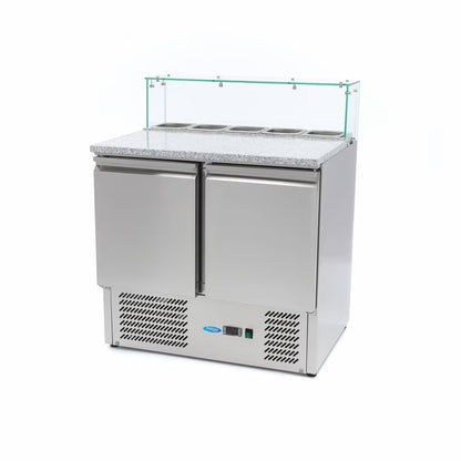 MAXIMA Pizzabänk med 2 dörrar 90cm - 285L - Glasskydd