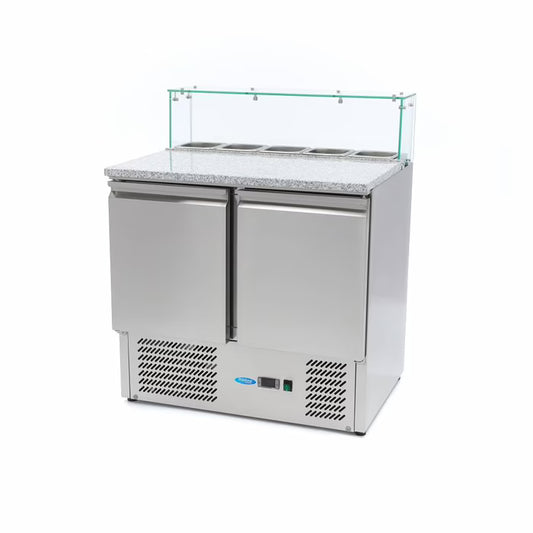 MAXIMA Pizzabänk med 2 dörrar 90cm - 285L - Glasskydd