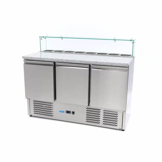 MAXIMA Pizzabänk med 3 dörrar 137cm - 400L - Glasskydd
