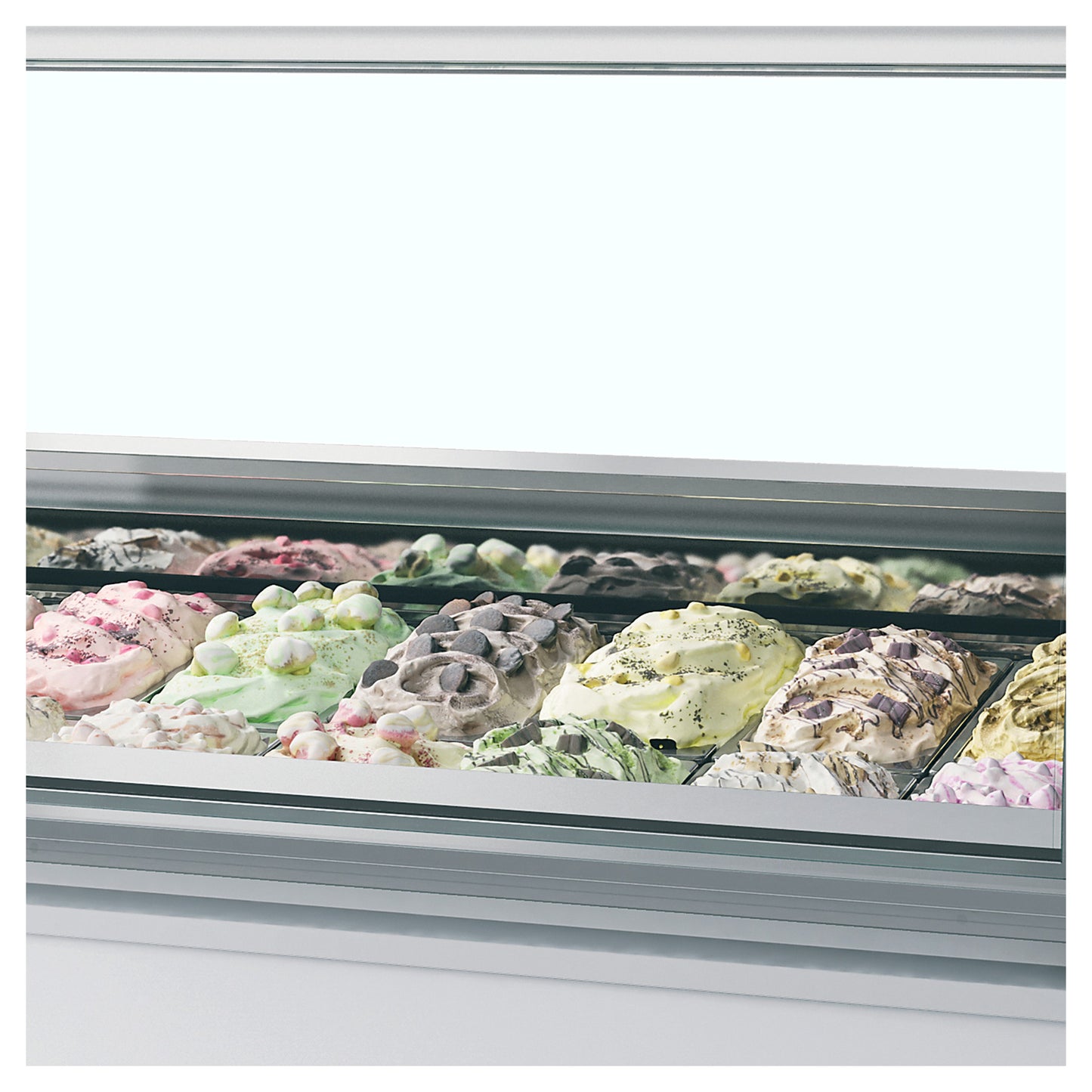 MILLENNIUM LX12 - Ventilerad display för kulglass - Professionell ventilerad displayfrys för skopglass med välvt glas