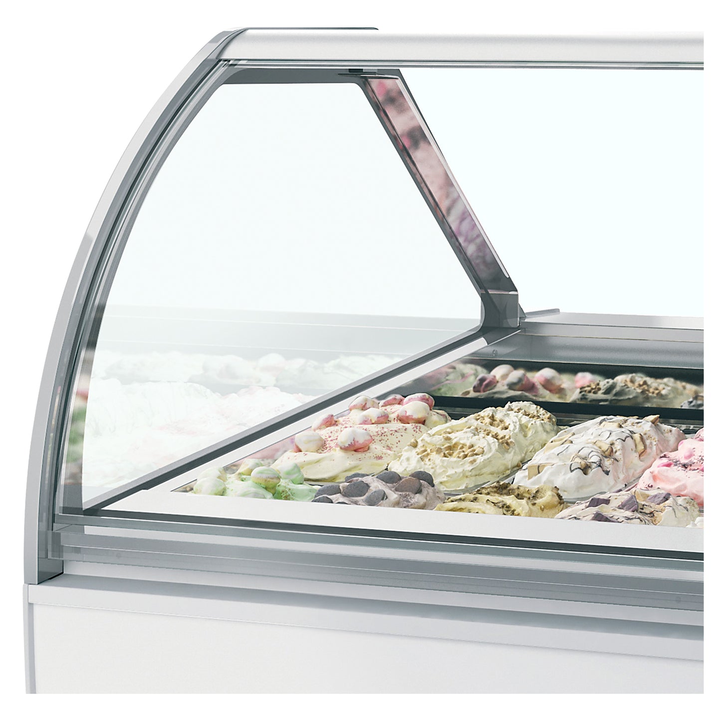 MILLENNIUM LX12 - Ventilerad display för kulglass - Professionell ventilerad displayfrys för skopglass med välvt glas