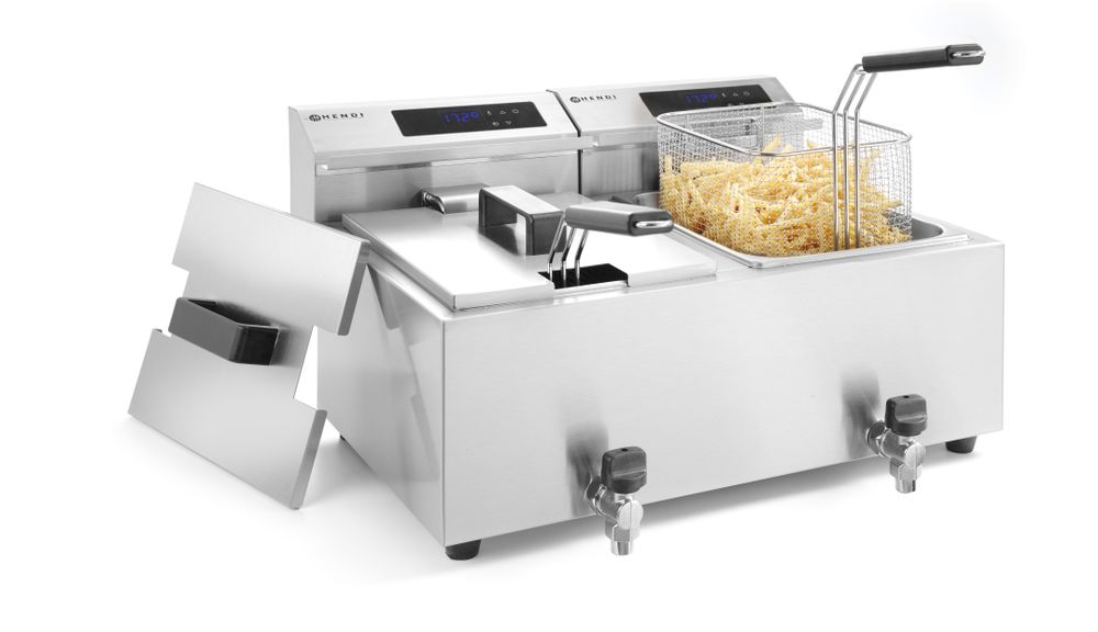 Hendi Fritös med avtappningskran digital, Profi Line, 2 x 8 l, 230V/7000W