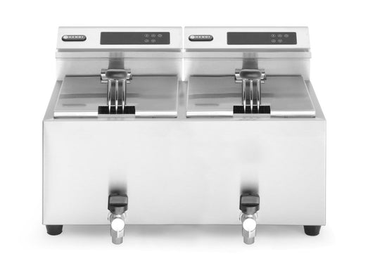 HENDI Fritös med avtappningskran digital, Profi Line, 2 x 8 l, 230V/7000W
