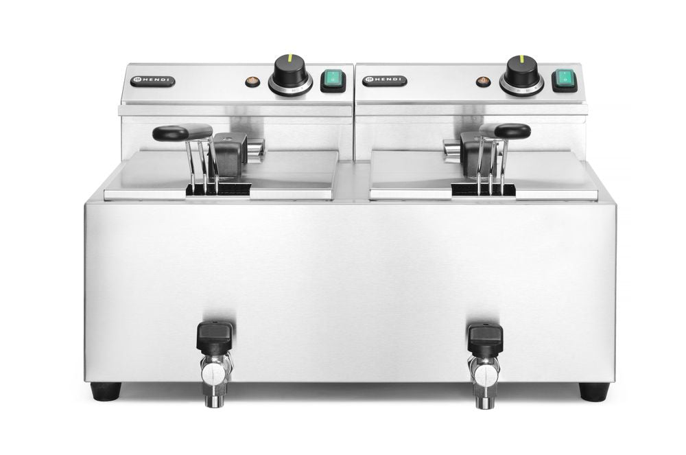 HENDI Fritös med avtappningskran, 2 × 8 l, Profi Line, 230V/7000W
