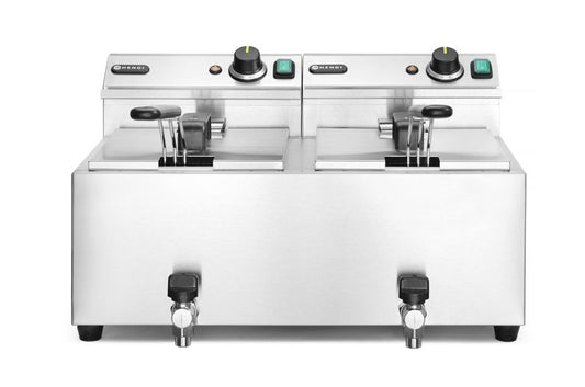 HENDI Fritös med avtappningskran, 2 × 8 l, Profi Line, 230V/7000W