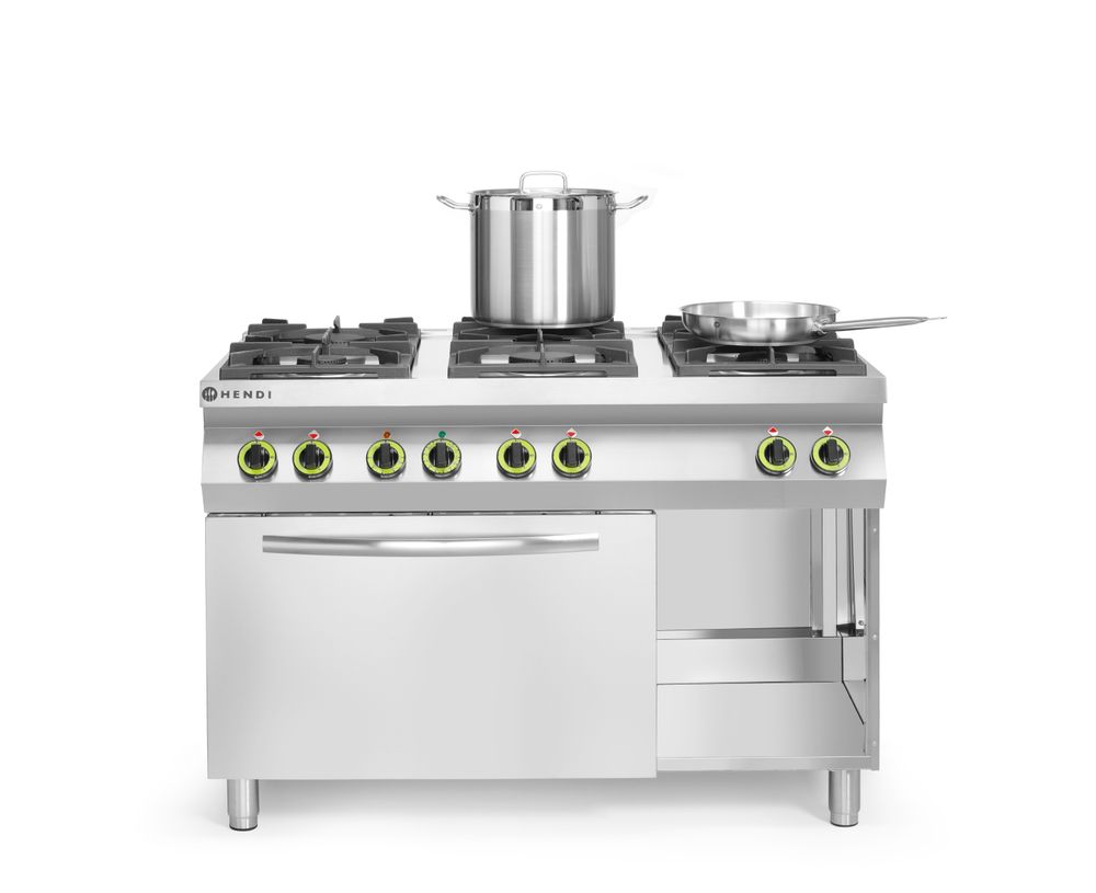 Hendi Gasspis - 6 brännare med varmluftsugn GN 1/1, Kitchen Line, 230V/3000W, 28,5kW