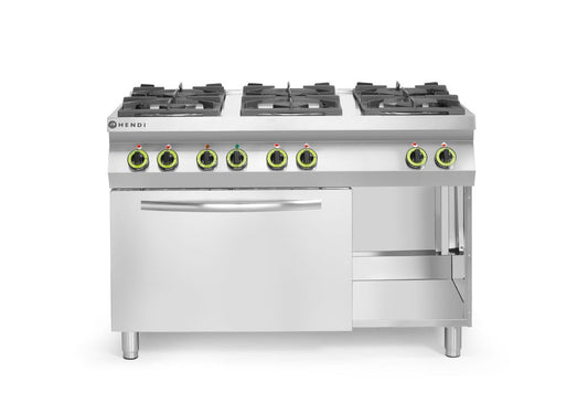 HENDI Gasspis - 6 brännare med varmluftsugn GN 1/1, Kitchen Line, 230V/3000W, 28,5kW