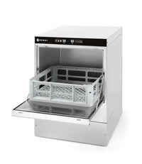 Hendi Glasdiskmaskin 40x40 - elektromekanisk styrning, med avlopps- och diskmedelspump, 230V/2800W, 470x510x(H)710mm