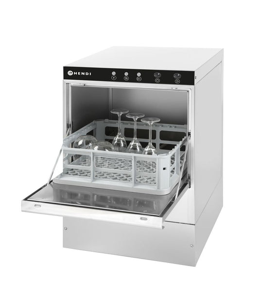 Glasdiskmaskin 40x40 - elektromekanisk styrning, HENDI, med avloppspump, 230V/2800W, 470x510x(H)710mm