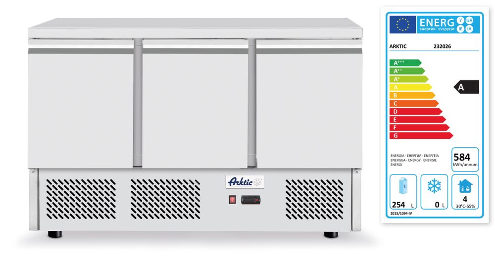 Arktic Kyldisk med tre dörrar Kitchen Line 380L, 230V/220W, 1375x700x(H)890mm