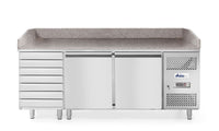 Arktic 2-dörrars pizzakylbord med 7 lådor, med granitbänkskiva, 250L, 230V/250W, 2020x802x(H)1000mm